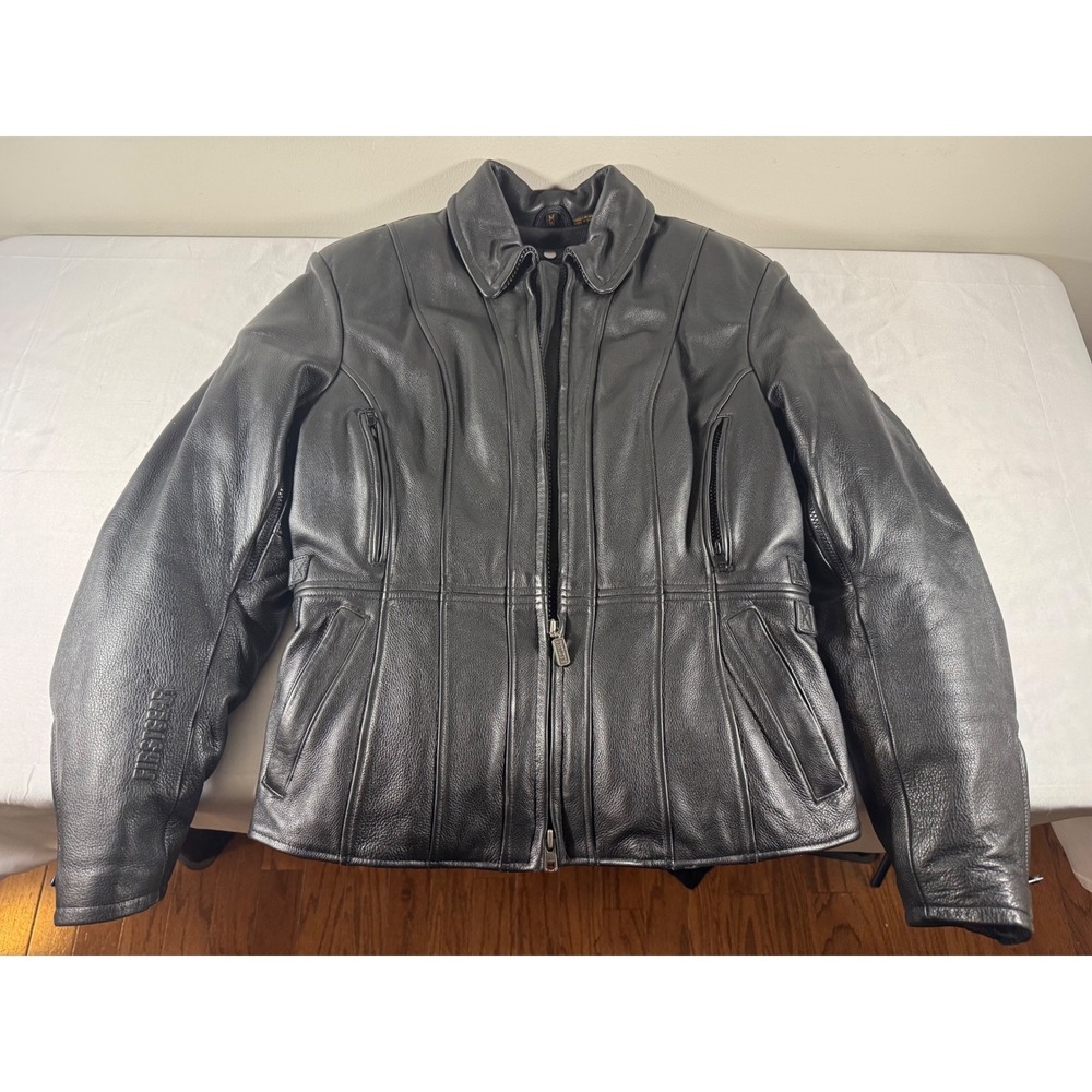 Firstgear Black Leather Motorcycle Jacket Hiprotec Armor Thermoliner Mens M